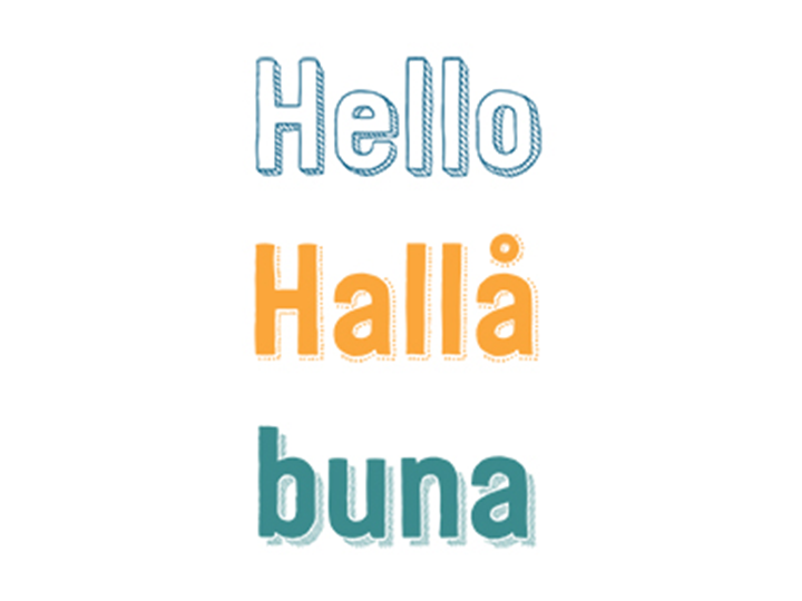 Saying 'hello' in different European languages - wall display